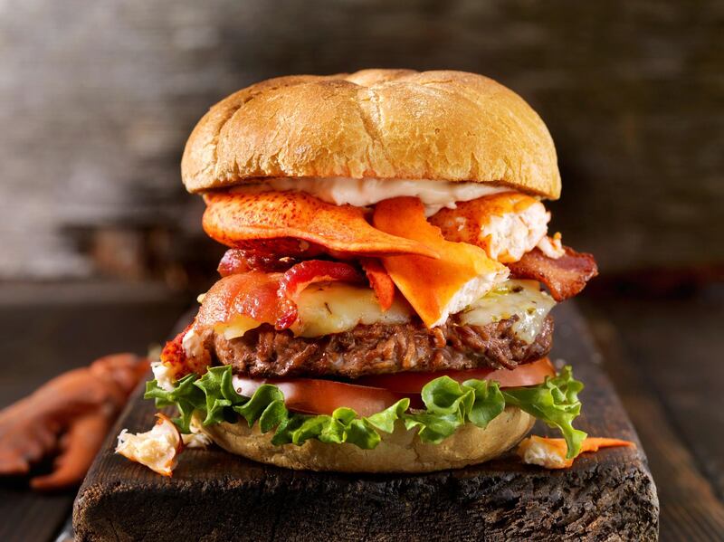 Lobster, BLT, Prime Rib Burger with Garlic Mayo and Monterrey Jack Cheese