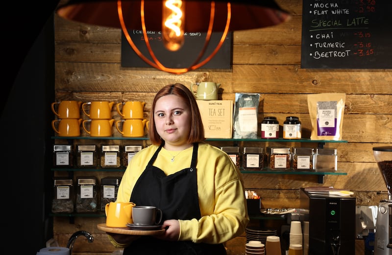 Oleksandra Hromova pictured in the Salvation Army Cafe in King's Inns Street in Dublin, where she began working as a barista following her rescue from the war in Ukraine. PA