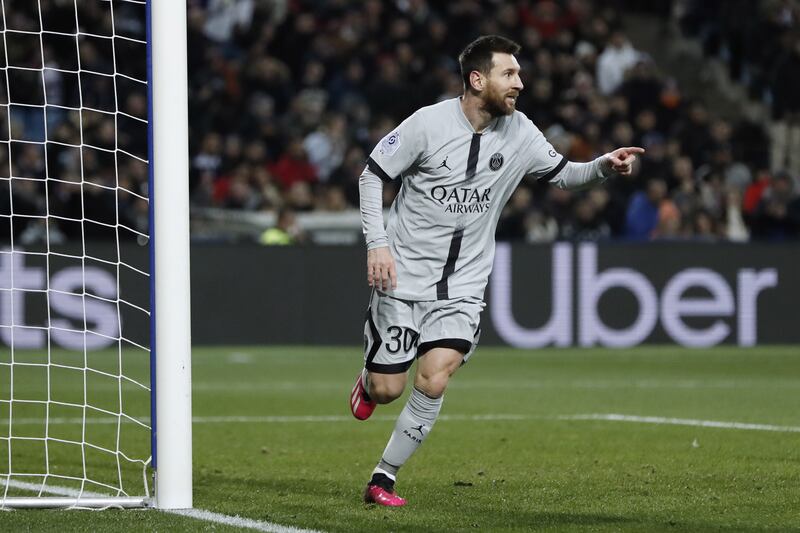 Paris Saint Germain's Lionel Messi celebrates after scoring the team's second goal. EPA