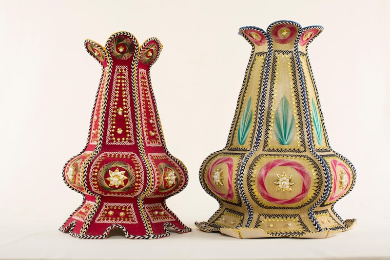 Two decorative pieces of cardboard with embroidery (2005). Kayane Antreassian / The Palestinian Museum