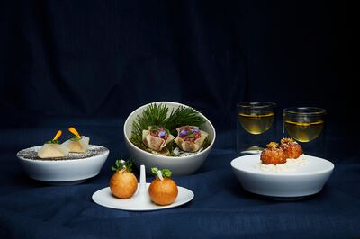 Snacks at Silver are served alongside glasses of aged water. Photos: 7132 Hotel & Global Image Creation
