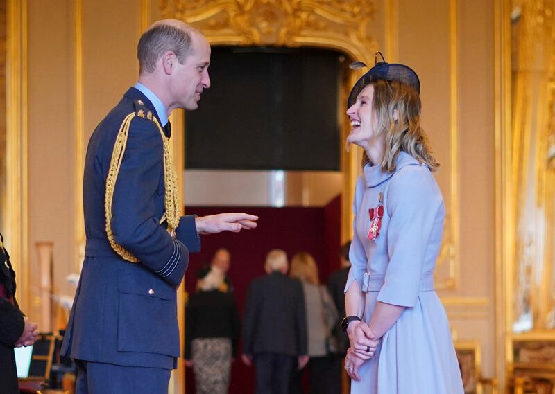 Prince William awards footballer Ellen Convery the Commander of the Order of the British Empire, at Windsor Castle. AP