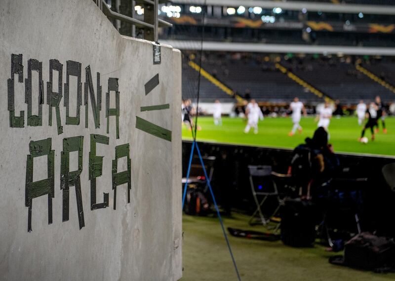 A sign named Corona Area is seen inside the stadium during the UEFA Europa League round of 16 first leg match between Eintracht Frankfurt and FC Basel at Commerzbank Arena, in Frankfurt. Getty Images