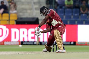 Andre Russell of Northern Warriors playing a shot during the Abu Dhabi T10 Cricket match between Maratha Arabians v Northern Warriors held at Sheikh Zayed Cricket Stadium in Abu Dhabi. Sp16 Andre Russell