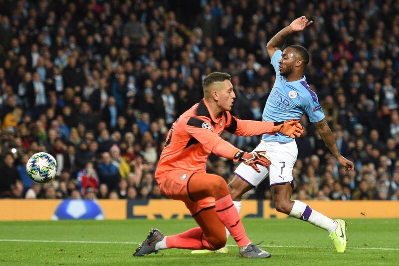 Raheem Sterling completes his hat-trick against Atalanta. AFP