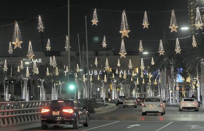 Dubai, December, 17, 2018: Christmas lights decorations at the boulevard downtown in Dubai . Satish Kumar/ For the National
