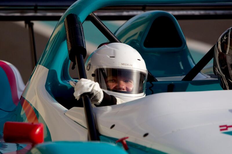 Abu Dhabi, United Arab Emirates, May 27, 2013:    A woman sits in a Supersport SST while taking part in a passenger hot-lap experience during a corporate open day at the Yas Marina Circuit in Abu Dhabi on May 27, 2013. Christopher Pike / The National\

