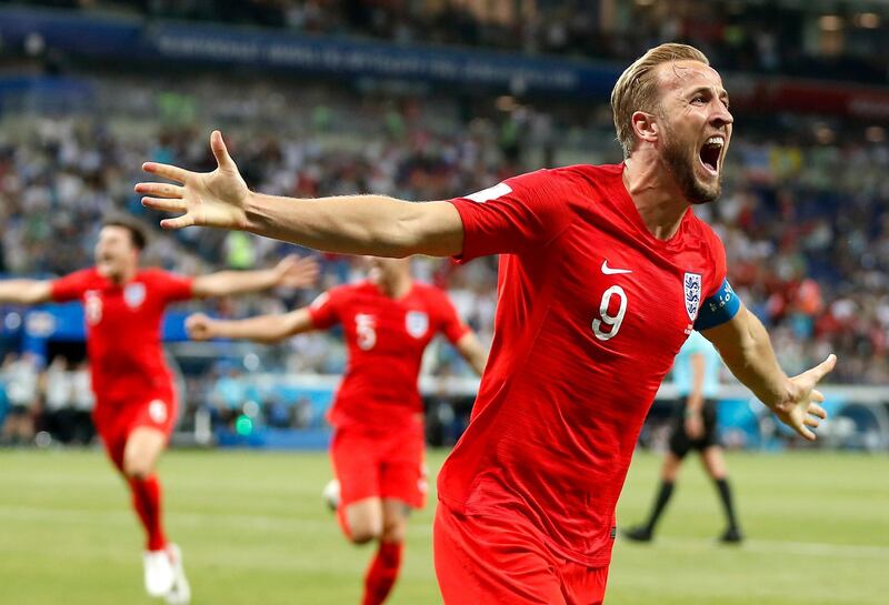 epa06819896 Harry Kane of England celebrates after scoring the winning goal during the FIFA World Cup 2018 group G preliminary round soccer match between Tunisia and England in Volgograd, Russia, 18 June 2018.

(RESTRICTIONS APPLY: Editorial Use Only, not used in association with any commercial entity - Images must not be used in any form of alert service or push service of any kind including via mobile alert services, downloads to mobile devices or MMS messaging - Images must appear as still images and must not emulate match action video footage - No alteration is made to, and no text or image is superimposed over, any published image which: (a) intentionally obscures or removes a sponsor identification image; or (b) adds or overlays the commercial identification of any third party which is not officially associated with the FIFA World Cup)  EPA/FRANCIS R. MALASIG   EDITORIAL USE ONLY  EDITORIAL USE ONLY