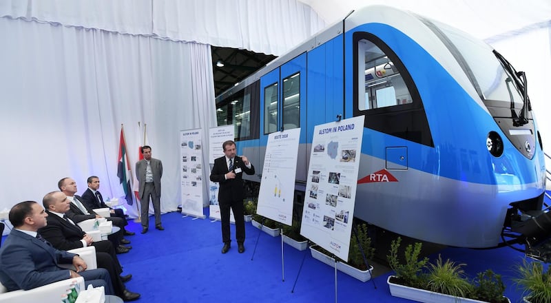 Dubai's new metro train goes on display at a testing facility in Poland. Courtesy RTA