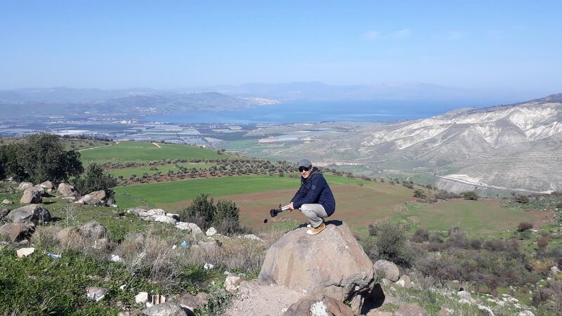 Nico in Umm Qais, Jordan, overlooking Syria, Palestine and Lebanon. Photo: Nico Dingemans