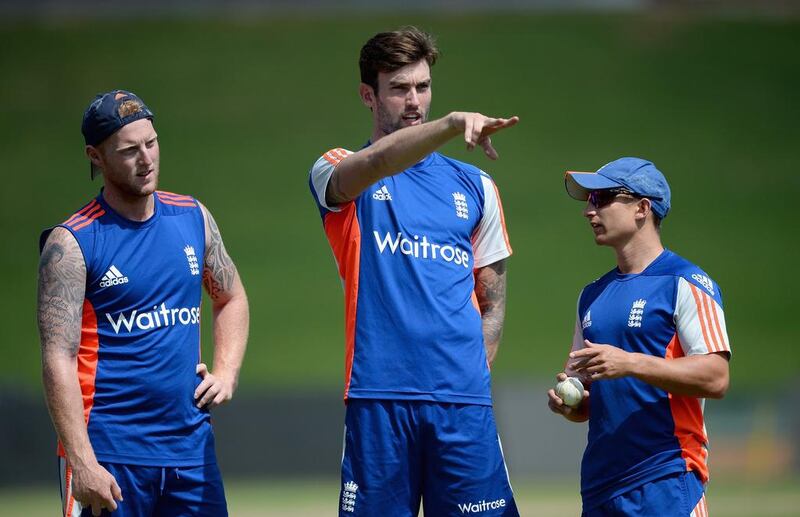 Ben Stokes, left, Reece Topley, centre, and James Taylor during a nets session ahead of the third ODI against South Africa. Gareth Copley / Getty Images