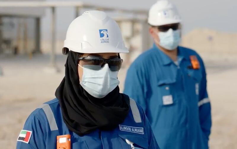 AlUnood AlNuaimi, 25, is an Emirati drilling supervisor for Adnoc and works in the desert alongside a team of 66 men. Photo: Adnoc