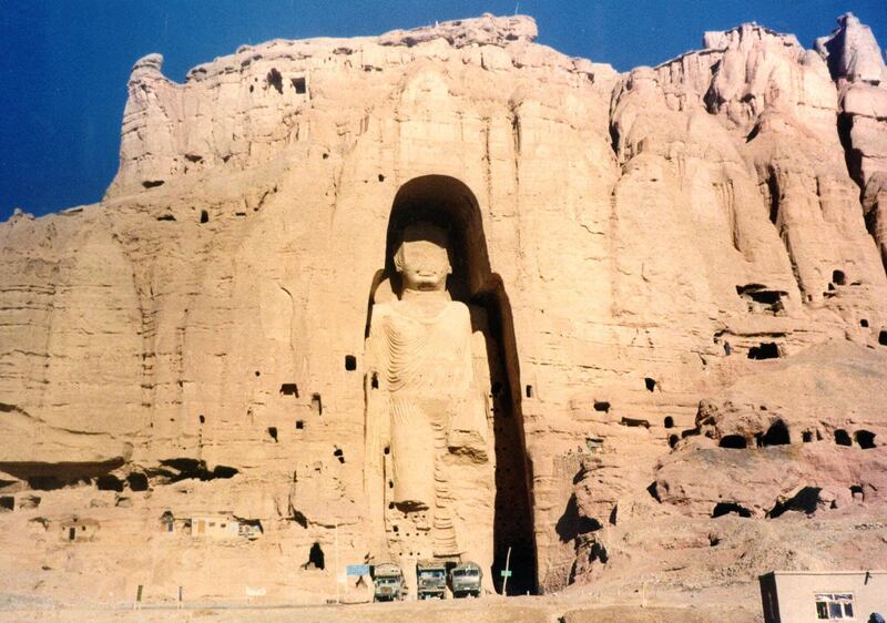 The 53-meter (175-foot) tall, 2000-year-old Buddha statue located in Bamyan, about 150 kilometers (90 miles) west of the Afghan capital Kabul, is shown in November 28, 1997, photo. Afghanistan's hardline Taliban rulers ordered the destruction, Monday of all statues as insulting Islam, including this, the world's tallest standing Buddha statue which was already damaged in fighting. The Taliban said they began to destroy the statues Thursday, March 1, 2001. (AP Photo/Zaheeruddin Abdullah, FILE)
