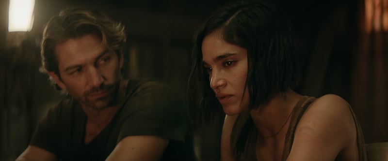Michiel Huisman stars as Gunnar and Sofia Boutella as Kora in Rebel Moon – Part Two: The Scargiver. Photo: Netflix