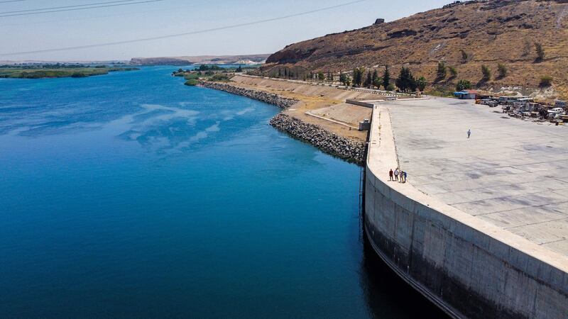 An aerial view of the 1973 Tabqa Dam along the Euphrates river in Raqqa province in eastern Syria. AFP