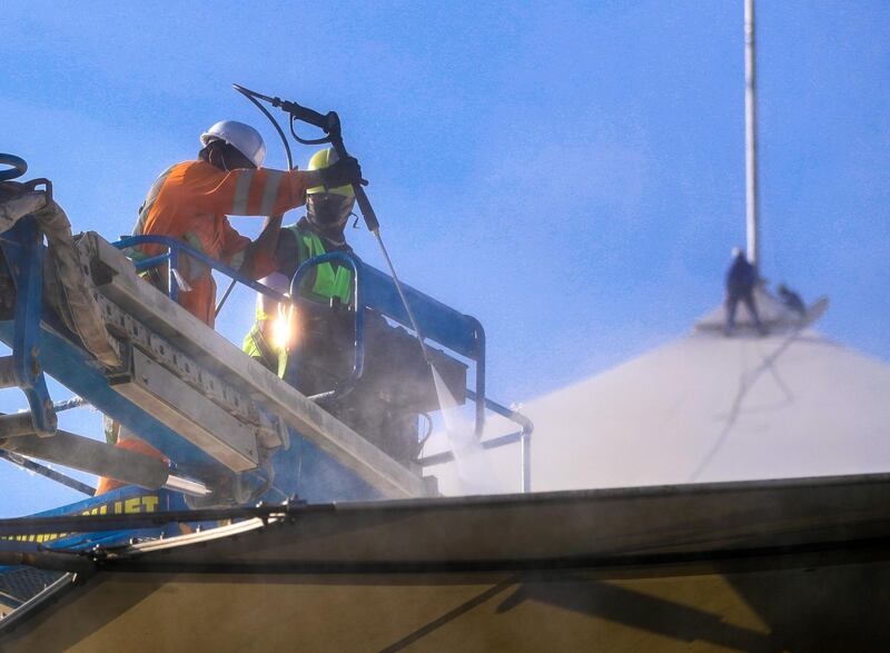 Abu Dhabi, United Arab Emirates, November 13, 2020.  Cleaning operations in preparation for the F1 Abu Dhabi 2020 race season at the Yas Marina Circuit. 
Victor Besa/The National
Section:  NA
For:  Standalone/Stock