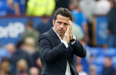 Soccer Football - Premier League - Everton v Huddersfield Town - Goodison Park, Liverpool, Britain - September 1, 2018  Everton manager Marco Silva speaks applauds fans after the match        Action Images via Reuters/Craig Brough  EDITORIAL USE ONLY. No use with unauthorized audio, video, data, fixture lists, club/league logos or "live" services. Online in-match use limited to 75 images, no video emulation. No use in betting, games or single club/league/player publications.  Please contact your account representative for further details.