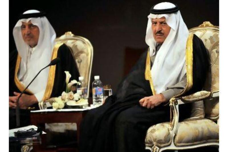 The Saudi interior minister, Prince Nayef bin Abdul Aziz, right, at the King Faisal International Prize ceremony in Riyadh in March. Fayez Nureldine / AFP