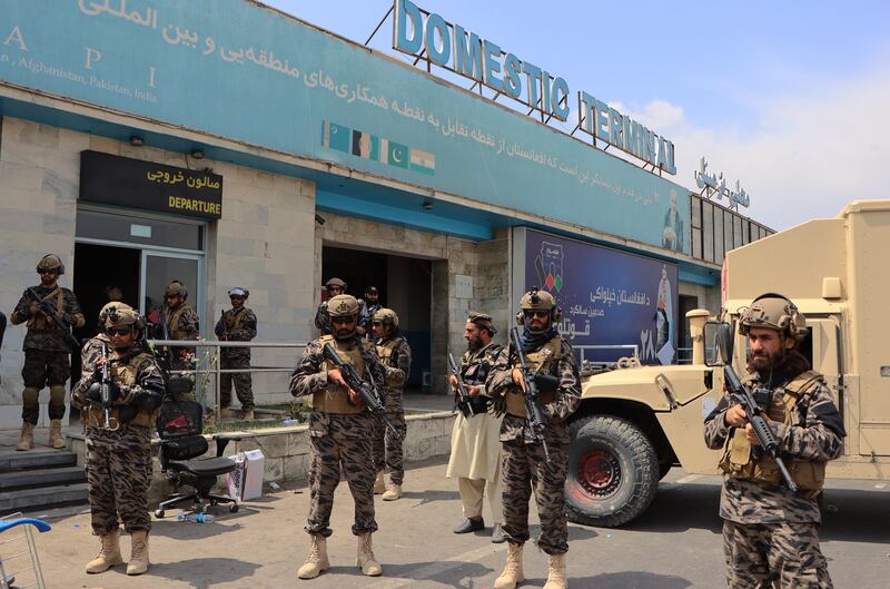 Taliban forces secure the Hamid Karzai International Airport after the US withdrawal, in Kabul, Afghanistan. EPA