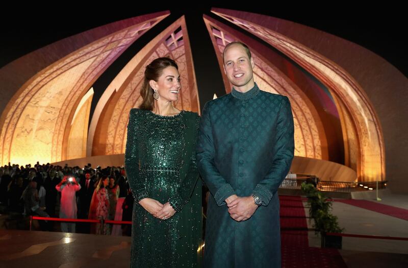 Prince William, Duke of Cambridge and Catherine, Duchess of Cambridge attend a special reception hosted by the British High Commissioner Thomas Drew, at the Pakistan National Monument, during day two of their royal tour of Pakistan in Islamabad, Pakistan. Getty Images