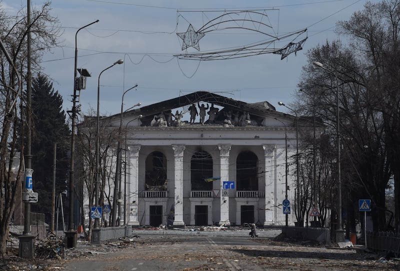 A theatre destroyed in the southern port city of Mariupol on April 3. Reuters