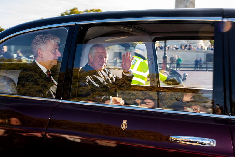 King Charles III arrives at Buckingham Palace to meet Ms Truss. Getty