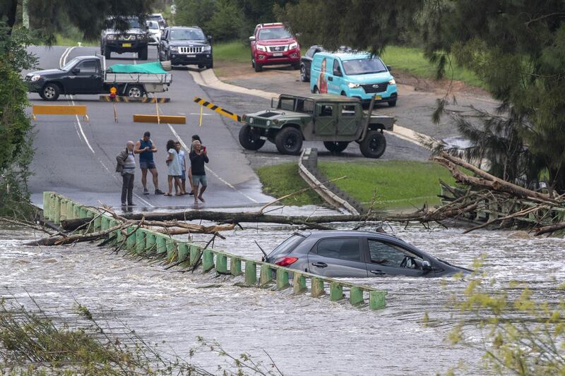 A submerged car is seen on a bridge over the Nepean River at Cobbitty  in Sydney, Australia. Getty Images