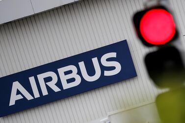 The logo of Airbus is pictured at the entrance of the Airbus facility in Bouguenais, near Nantes, France. Reuters. 