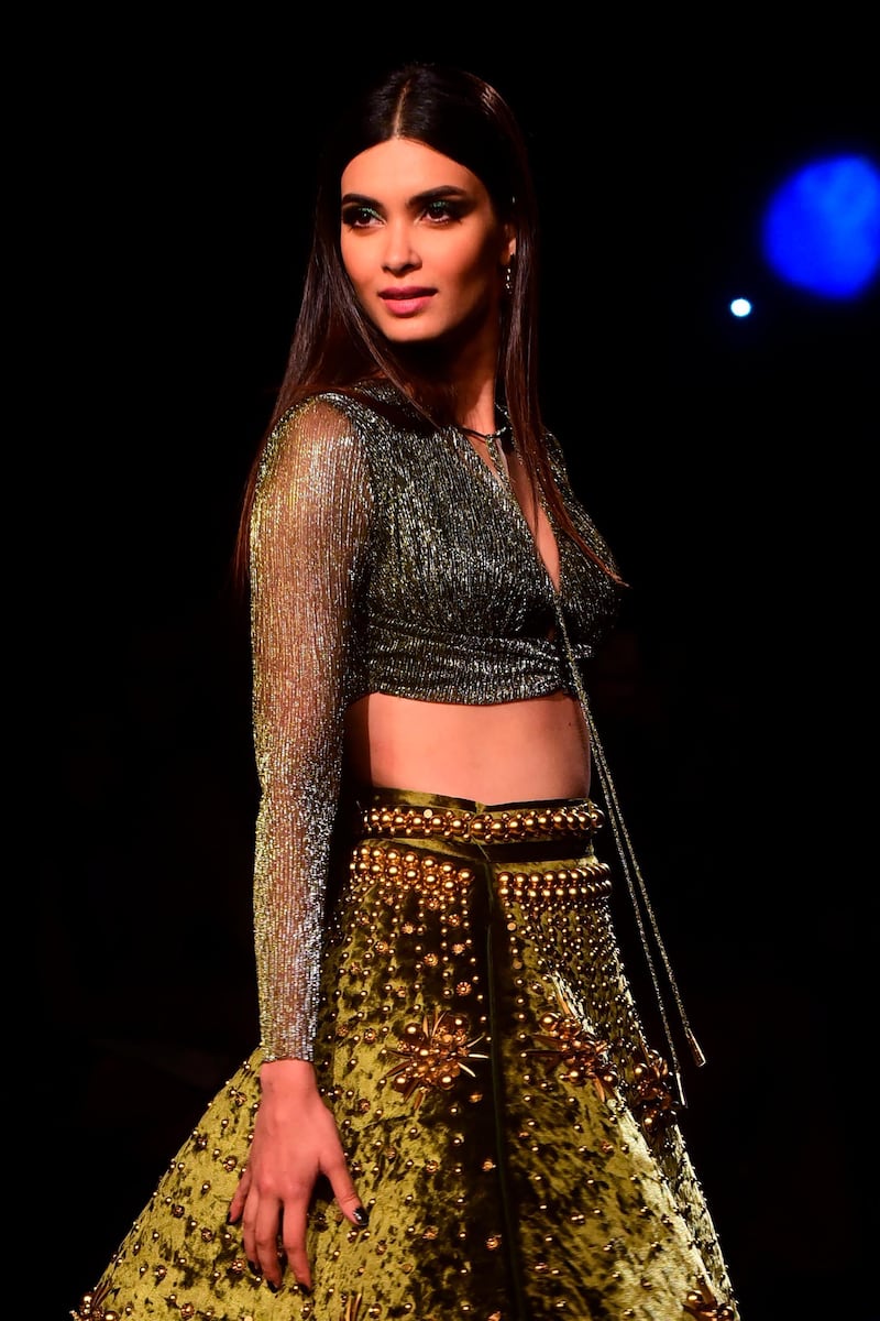 Diana Penty showcases a creation by designer Shivan and Naresh during Lakme Fashion Week in Mumbai on February 14, 2020. AFP