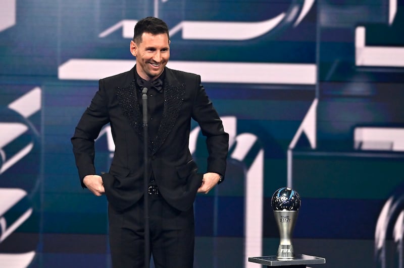 Lionel Messi speaks to the audience after being awarded with the Best Fifa Men's Payer 2022. Getty