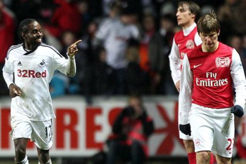 Nathan Dyer, left, was man of the match for Swansea City in the Swans' 3-2 victory over Andrey Arshavin, right, and Arsenal.