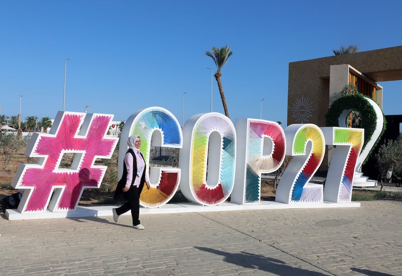 Visitors at the Green Zone during the COP27 UN climate summit at Sharm El Sheikh. EPA