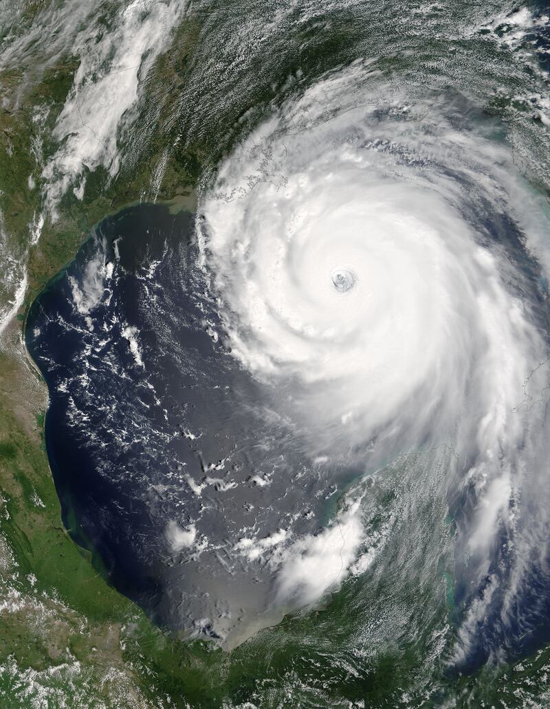 29.	A satellite image of the Hurricane Katrina over the US in 2005. It struck the state of Louisiana, killing 1,833 people and destroying thousands of homes. Photo: Nasa Earth Observatory