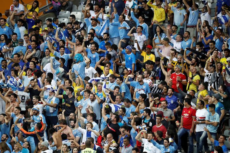 Uruguayan fans celebrate after the Copa America 2019 Group C soccer match between Uruguay and Ecuador, at the Mineirao Stadium in Bello Horizonte, Brazil.  EPA