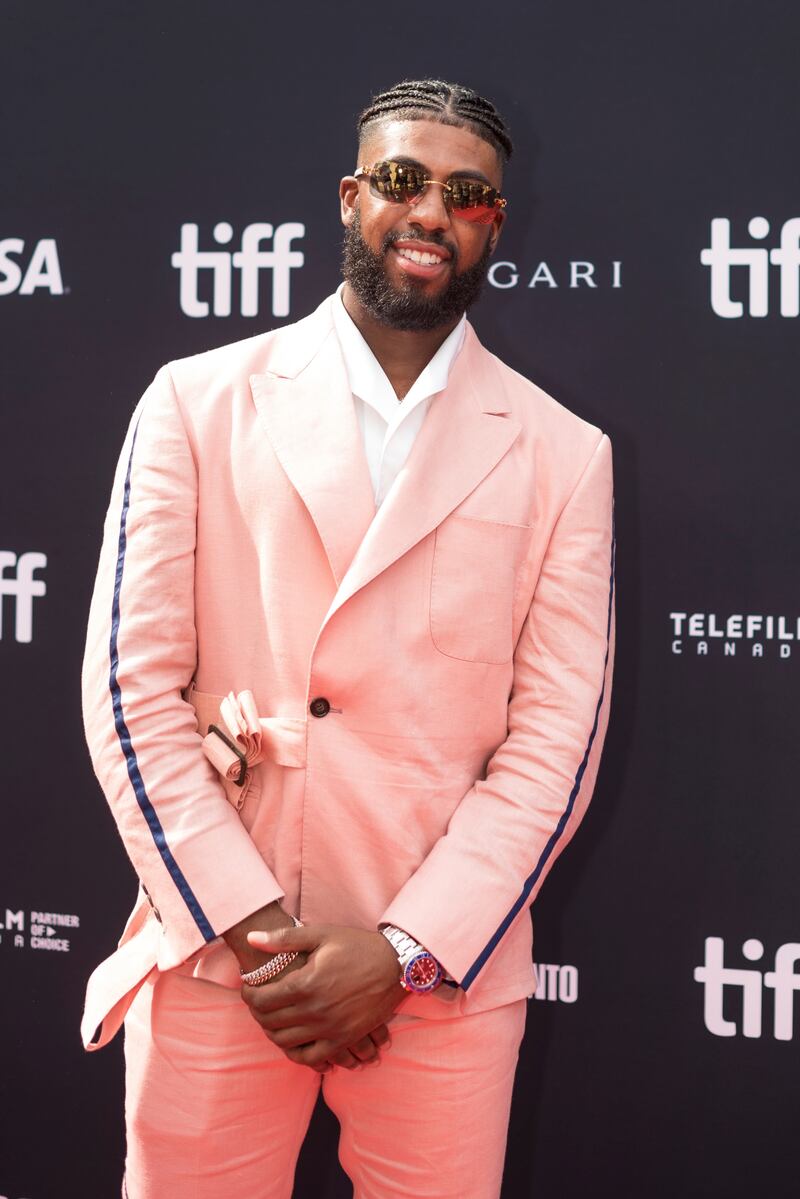 Toronto Maple Leafs' Wayne Simmonds on the red carpet for the film 'Black Ice' at Roy Thomson Hall. AP