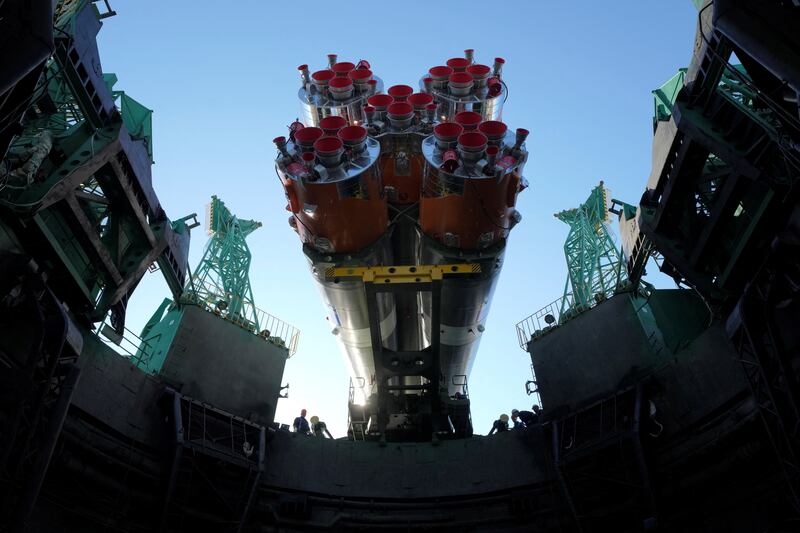 The Soyuz MS-22 spacecraft for the new International Space Station being prepared for launch at the Baikonur Cosmodrome, Kazakhstan. Reuters