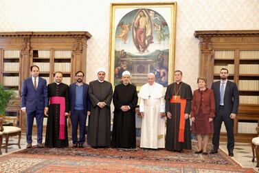 Members of The Higher Committee of Human Fraternity, with Pope Francis and the Grand Imam of Al Azhar. The Higher Committee of Human Fraternity