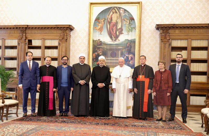 Members of The Higher Committee of Human Fraternity, with Pope Francis and the Grand Imam of Al Azhar. The Higher Committee of Human Fraternity