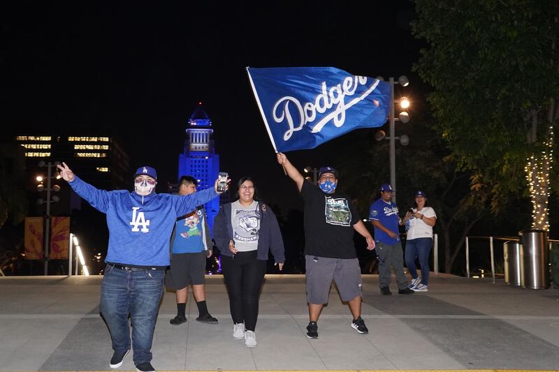 Los Angeles Dodgers fans in front of City Hall. USA Today