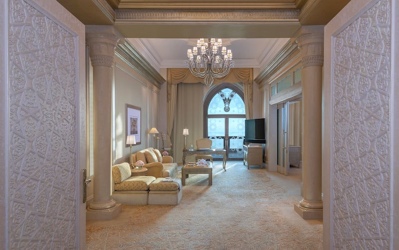 The living room of a deluxe palace suite. Photo: Emirates Palace