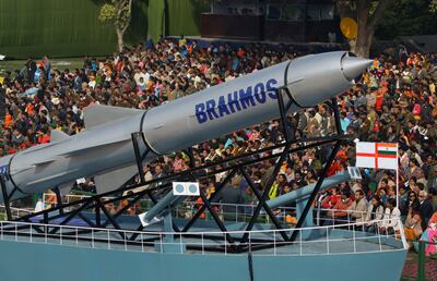 A Brahmos missile is displayed at India's Republic Day parade rehearsal in New Delhi in 2009. Brahmos is a joint collaboration between Indian and Russian defence establishments. AP Photo