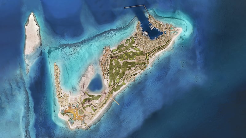 A satellite image rendering of Sindalah island off the coast of Neom. Photo: Neom