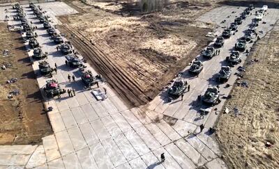 Russian military vehicles could be bogged down in muddy conditions if the soft ground in Ukraine does not freeze over. AP 