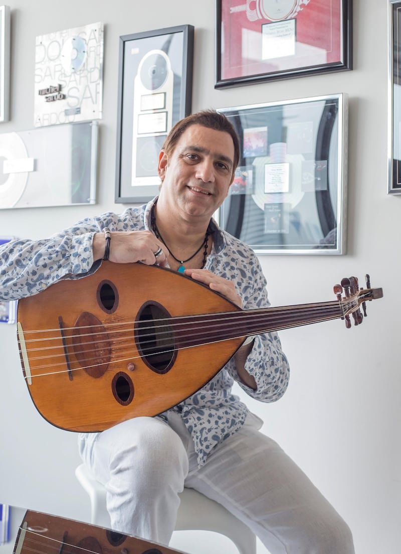 DUBAI, UNITED ARAB EMIRATES -Omar Bashir, Lebanese Oud player at Universal Music Middle East office. Leslie Pableo for The National for Saeed's story