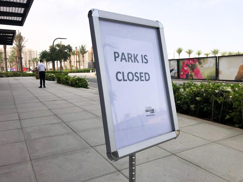 Dubai, United Arab Emirates - Reporter: N/A: Town Square park in Dubai is closed. Monday, March 16th, 2020. Town Square, Dubai. Chris Whiteoak / The National