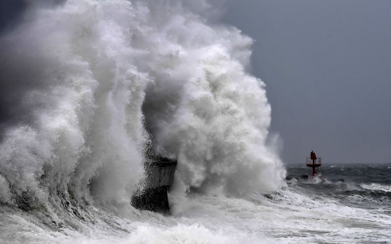 A big wave hitting the coast in Plobannalec-Lesconil, western France. AFP