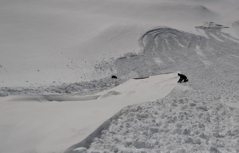 A glacier at the Stubaier glacier ski resort near Neustift im Stubaital, Austria. Slumps in emissions from lockdowns are unlikely to be enough to halt global warming. Lisi Niesner / Reuters