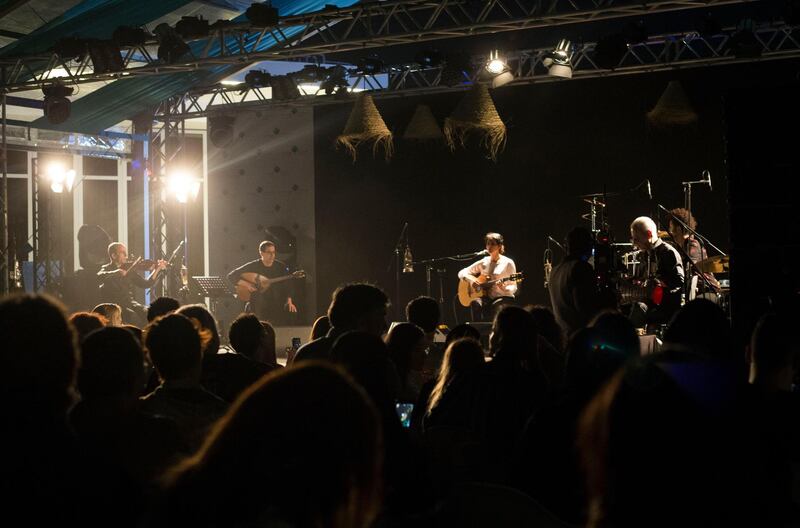 Abu Dhabi, United Arab Emirates- Souad Massi performing at the Hay Festival Etihad Garden Stage, Manarat Saadiyat.  Leslie Pableo for The National