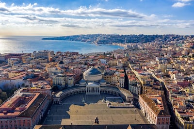 Aerial VIew of Naples from Piazza del Plebiscito on a beautiful sunny day. Getty Images