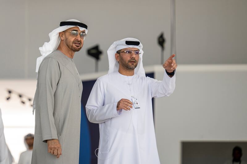 Sheikh Mohamed and Capt Mohamed Al Shamisi, managing director and group chief executive of Abu Dhabi Ports, at the South Quay